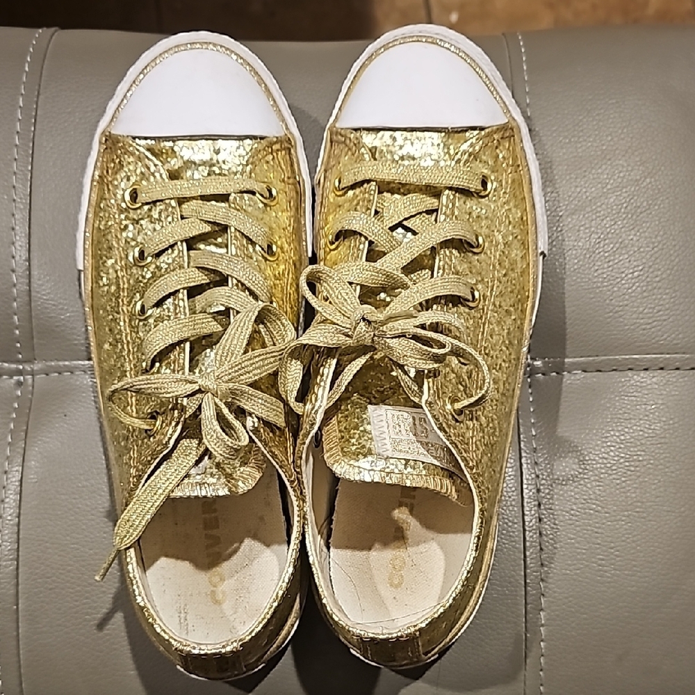 Gold Glitter Converse Junior Shoes
